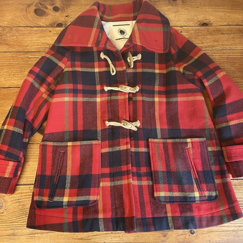Daughters Of The Liberation Plaid Wool Blend Coat Womens 6 Red Toggle Jacket